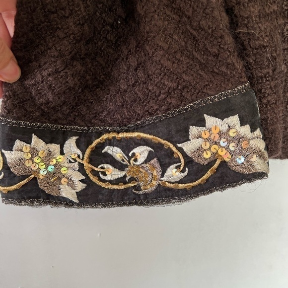 Alberto Makali Brown Wool Blend Beaded Embellished Bell Sleeve Jacket Blazer - Picture 12 of 12